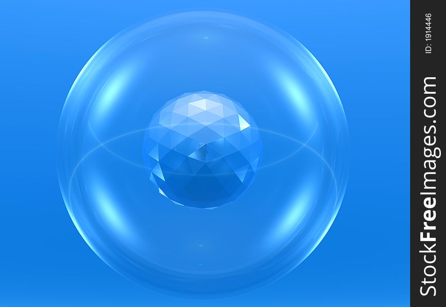 Abstract 3D composition - bumped ball in glass sphere. Abstract 3D composition - bumped ball in glass sphere.