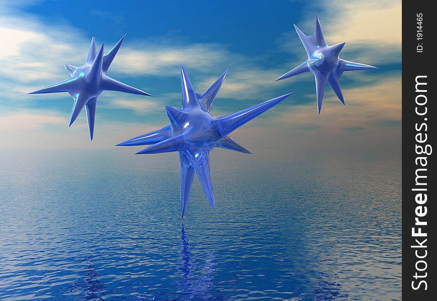 Rising stars from sea surface - digital artwork. Rising stars from sea surface - digital artwork.