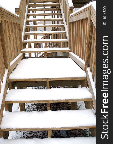 A stairway covered with white snow. A stairway covered with white snow