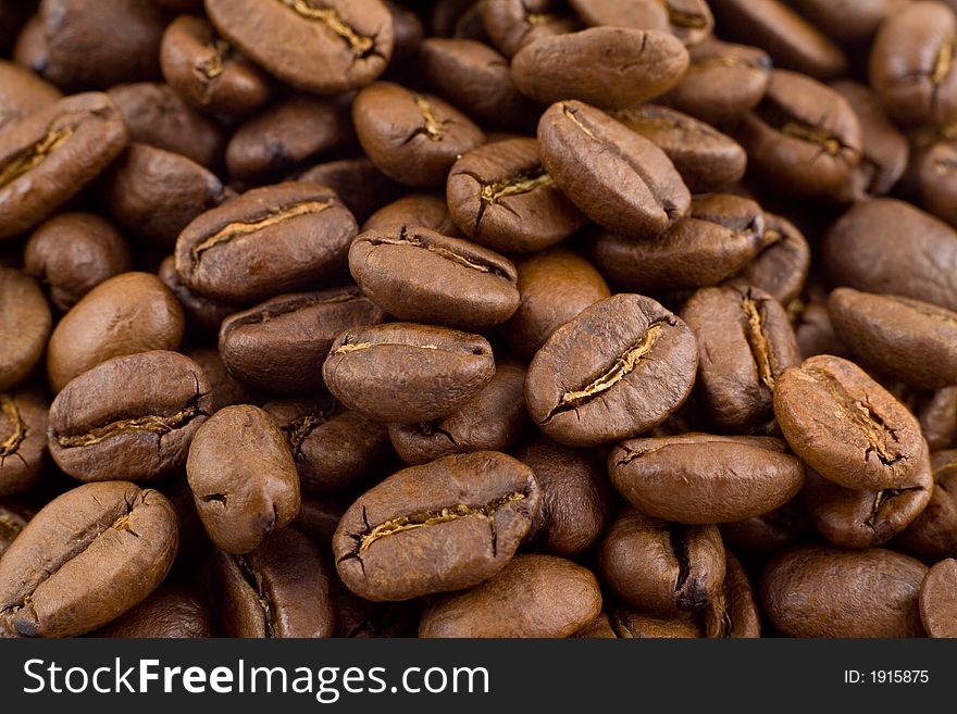 Coffee beans, close-up, blured, colombian coffee bean