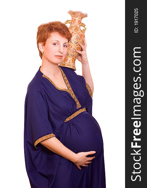 Picture of a beautiful pregnant woman with a Greece vase. Picture of a beautiful pregnant woman with a Greece vase