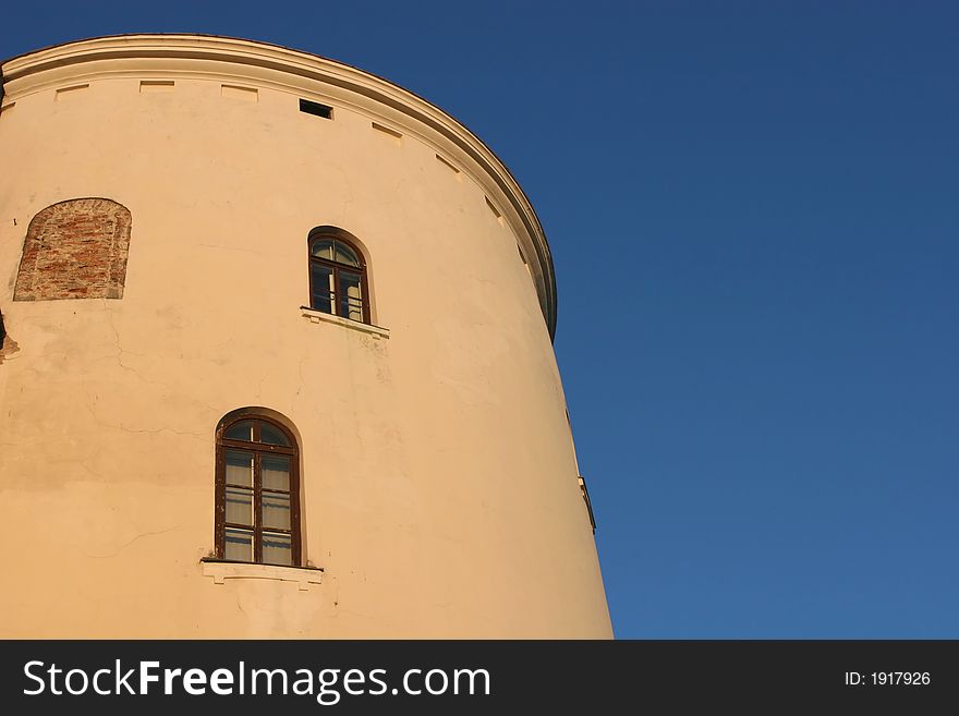 Old tower against the blue sky (Riga, Latvia)