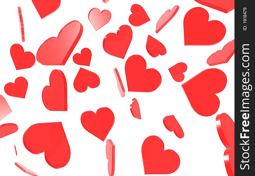 3d rendered illustration of many red hearts