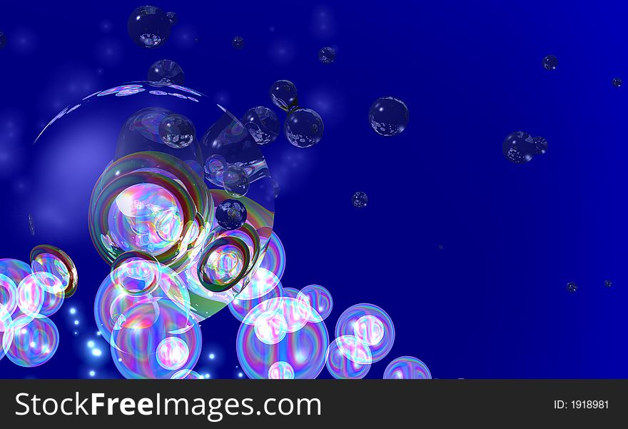 Multicolor bubbles on a Blue background