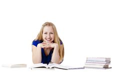 Young Female Student With Books At Floor Royalty Free Stock Photos