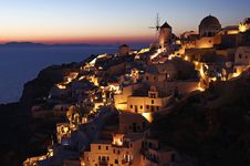 Oia At Dusk In Santorini Island, Greece Stock Photo Oia At Dusk In Santorini Island, Greece Stock Photo