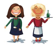 Cartoon Characters - Two Cute Girls Waitress Stock Photos