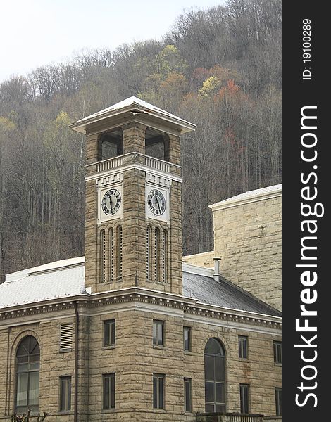 Stone clock tower on the courthouse