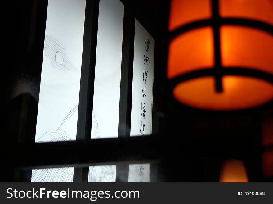 Lantern in a Japanese restaurant near the entrance. Lantern in a Japanese restaurant near the entrance