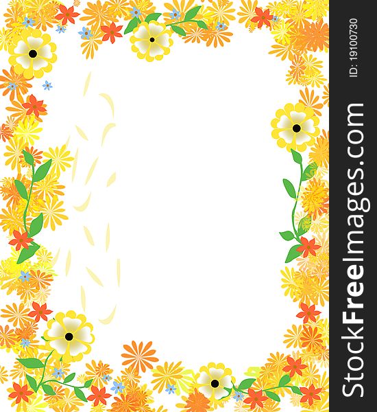 Floral background frame bright flower on white illustration. Floral background frame bright flower on white illustration