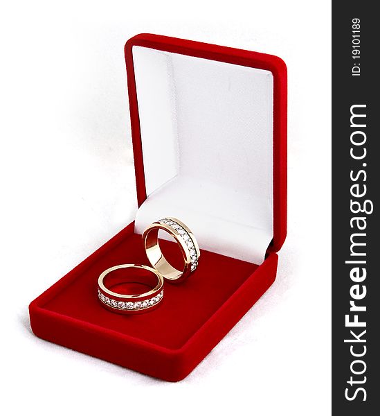 Two golden rings with diamonds in the red box. Two golden rings with diamonds in the red box