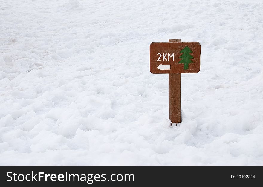 Forest direction sign in snow. Forest direction sign in snow.