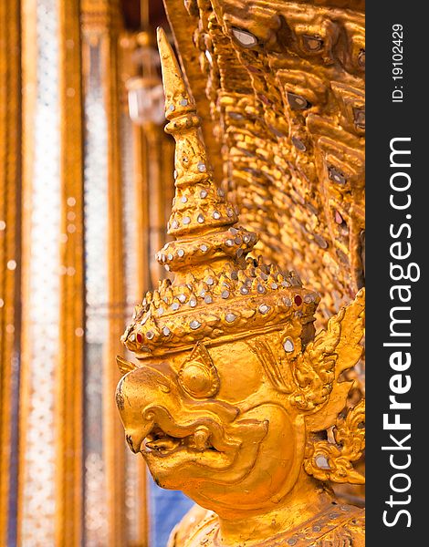 Golden Garuda face decoration in The temple of Emerald Buddha