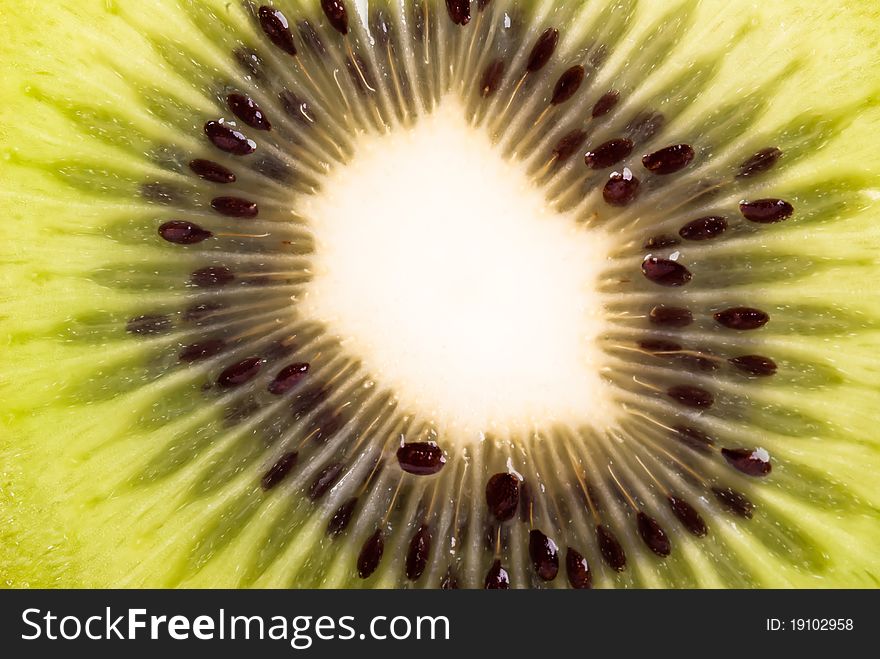 Of green vegetation Kiwi halved Close