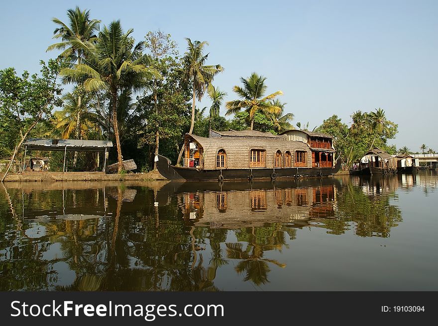 House boat in the Kerala (India) Backwaters. Used to carry rice in the olden days. Now primarily used as houseboats.