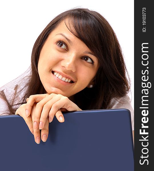 The beautiful business woman on a white background