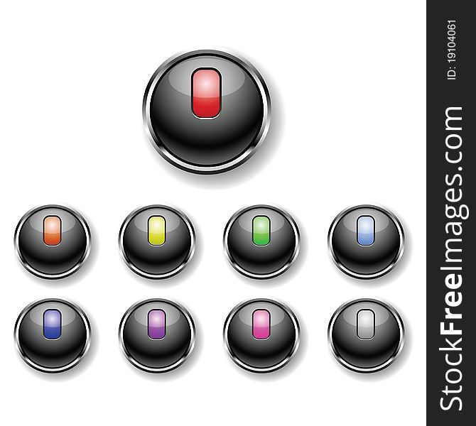 A set of glossy metal trimmed colorful round buttons. A set of glossy metal trimmed colorful round buttons