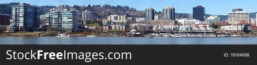 A panorama of the downtown marina and condominiums in Portland OR. A panorama of the downtown marina and condominiums in Portland OR.