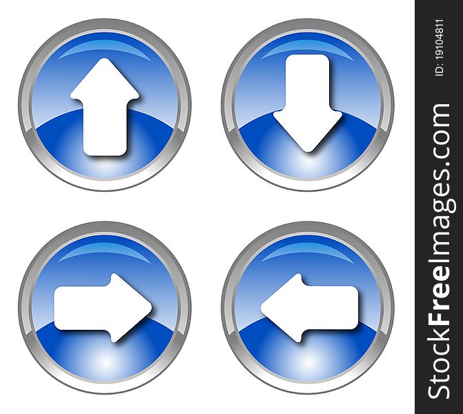 Four blue shiny arrow icons