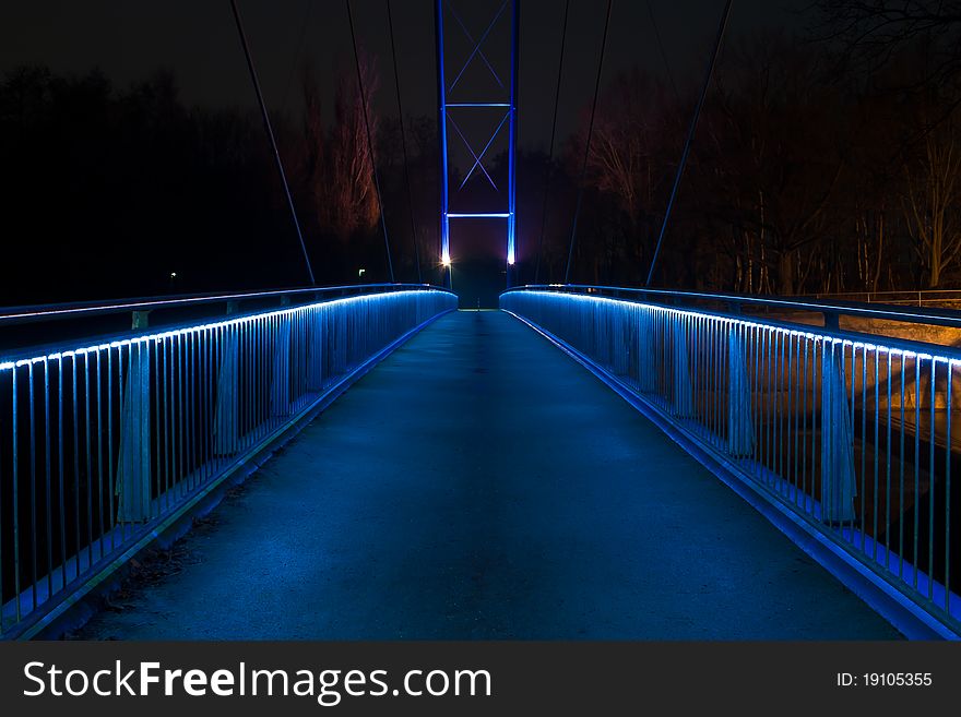 Night shot of a blue lightened bridge. Night shot of a blue lightened bridge
