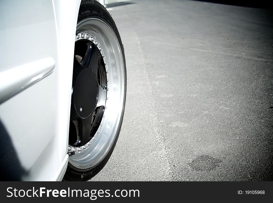 Alloy wheels on modified car. Alloy wheels on modified car