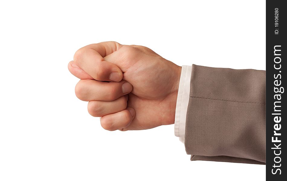 Male hand in a business suit rejection gesture  isolated on white. Male hand in a business suit rejection gesture  isolated on white