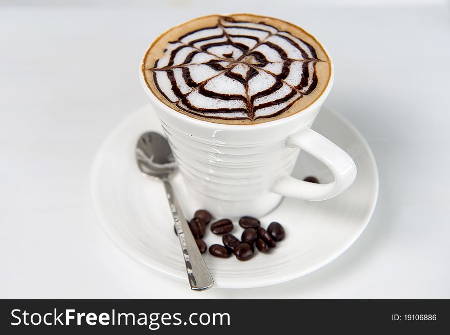 Coffee Background: Close-up Of A Beans, Cup