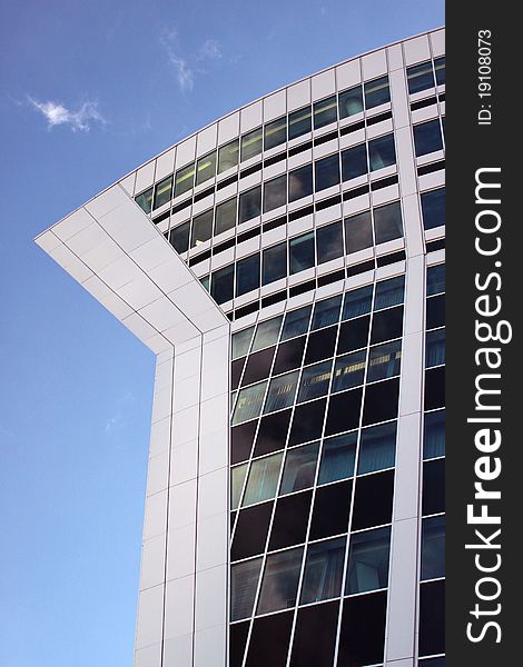 Moscow. Wall of the modern building. Glass and sky