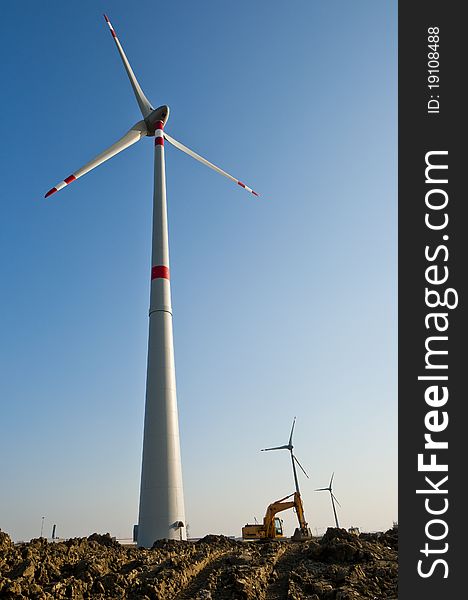 Wind power plant under construction. Wind power plant under construction