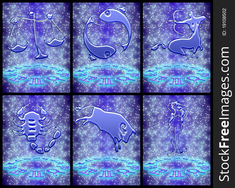 Six signs of the zodiac on a black background. easy clipping. Six signs of the zodiac on a black background. easy clipping