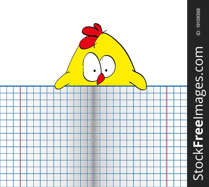 Chicken with copybook. Place for your text.