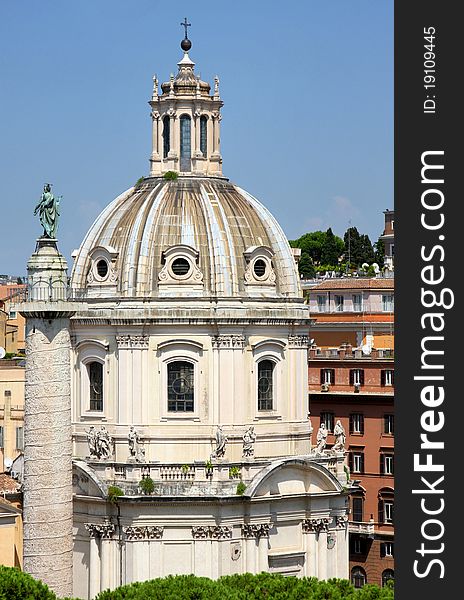 Traian column and Santa Maria di Loreto in Rome, Italy