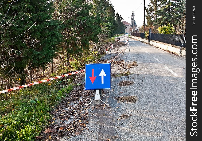 Landslide of a rural road, in Italy. Landslide of a rural road, in Italy