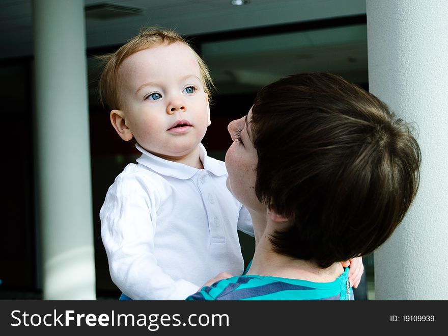 Young mother with her 1 year son. Young mother with her 1 year son