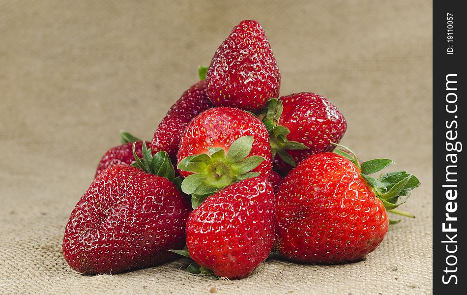 Lot of strawberries on burlap