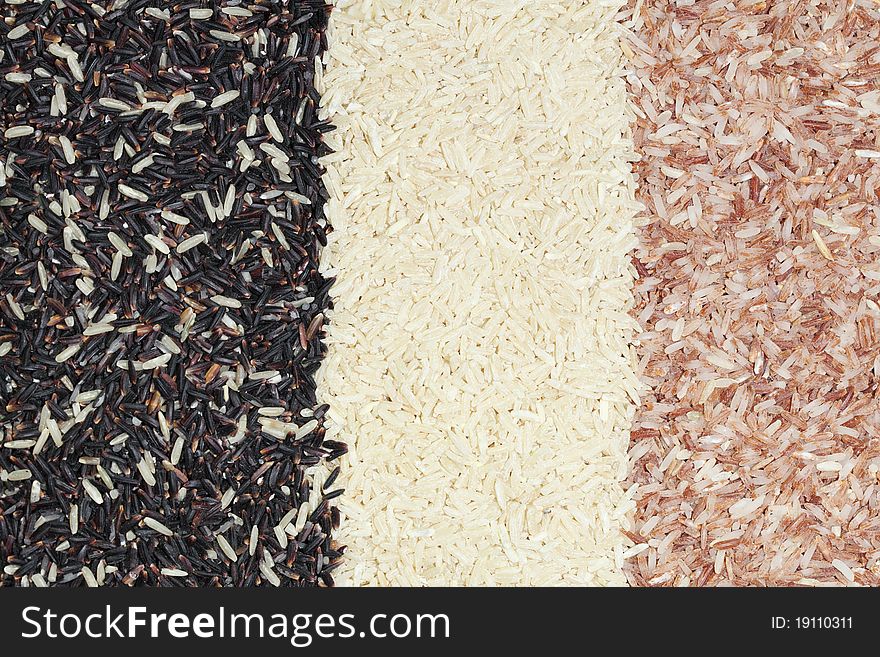 3 colors of the goodness of rice, Thailand. 3 colors of the goodness of rice, Thailand.
