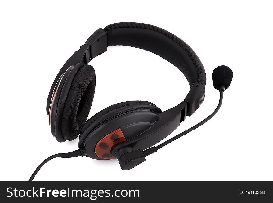 Headphones with a microphone on a white background