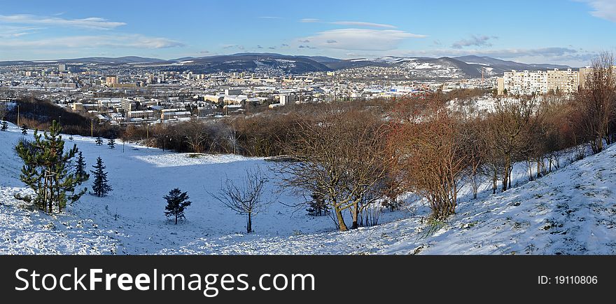 Winter panorama photo of Kosice, Slovakia