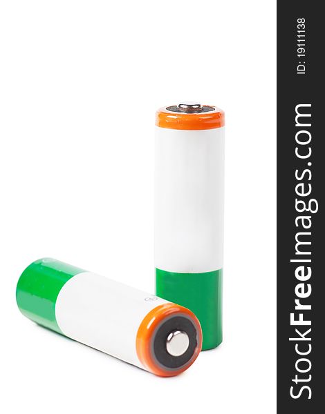 Two batteries isolated over white background