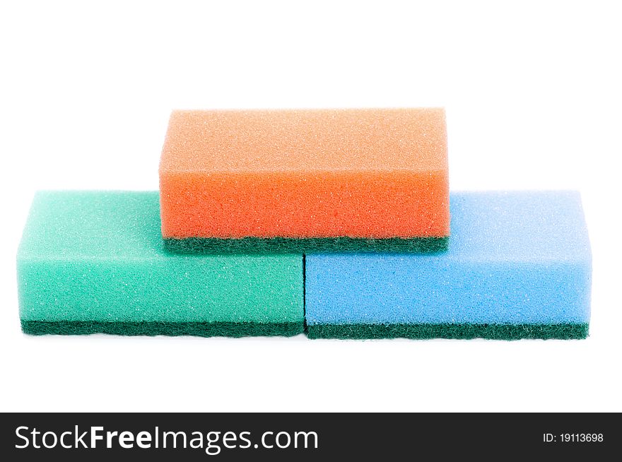 Three multi-colourful kitchen sponges for ware washing