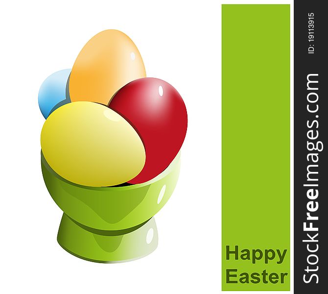 Basket with bright colored Easter eggs. Basket with bright colored Easter eggs