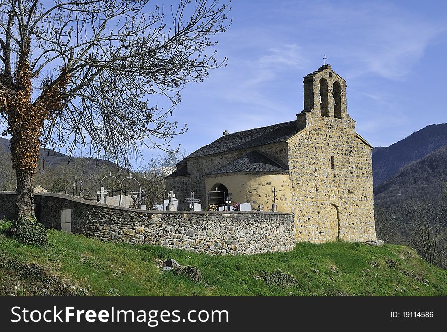 View of the old chapel near Vernaux, Ariege, France. View of the old chapel near Vernaux, Ariege, France