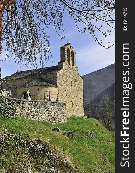 View of the old chapel near Vernaux, Ariege, France. View of the old chapel near Vernaux, Ariege, France