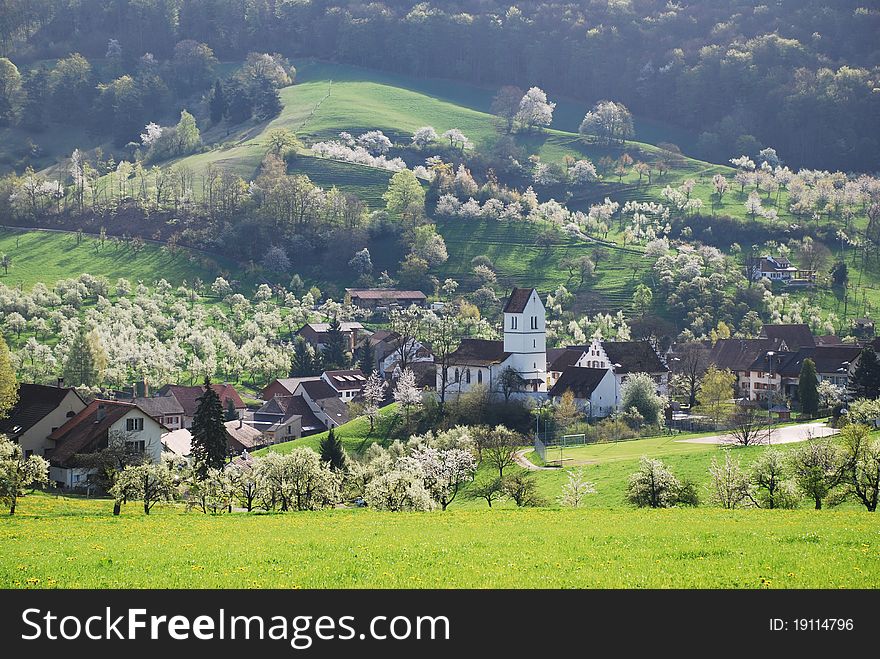 Swiss village in peaceful spring setting. Swiss village in peaceful spring setting