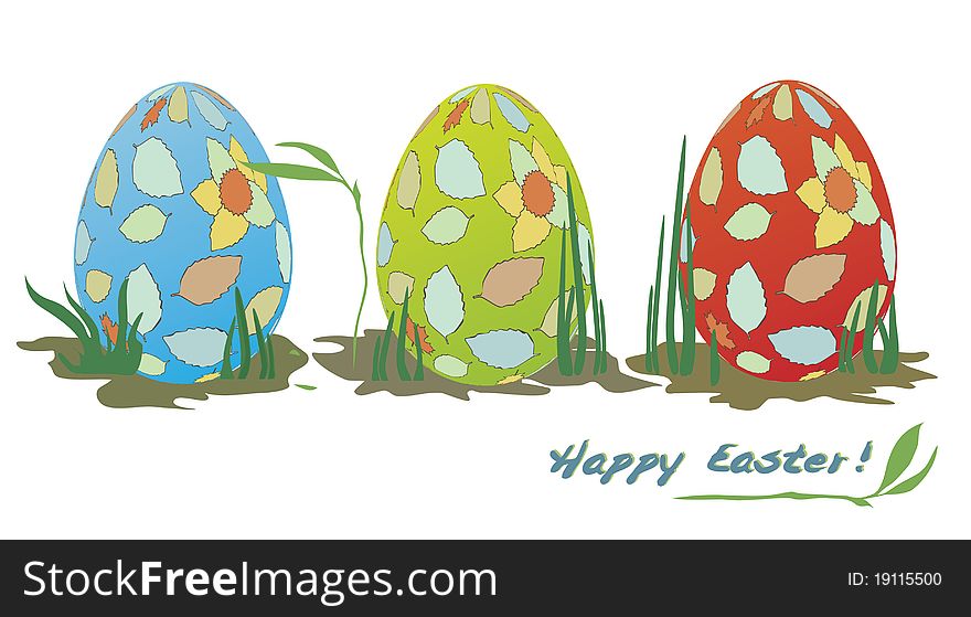 Multicolored easter eggs on white background