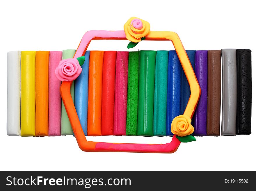 Multicolored plasticine isolated on a white background. Modelling and design for children.