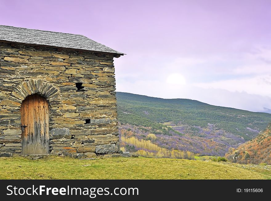 Old house in the north of Spain in the morning.