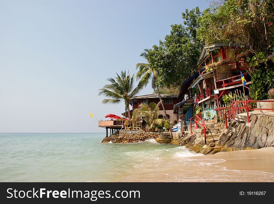 Colored House with terrace on the beach. Colored House with terrace on the beach