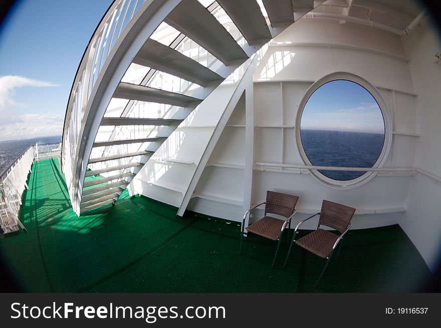 Cruise ship deck distorted in fisheye lens