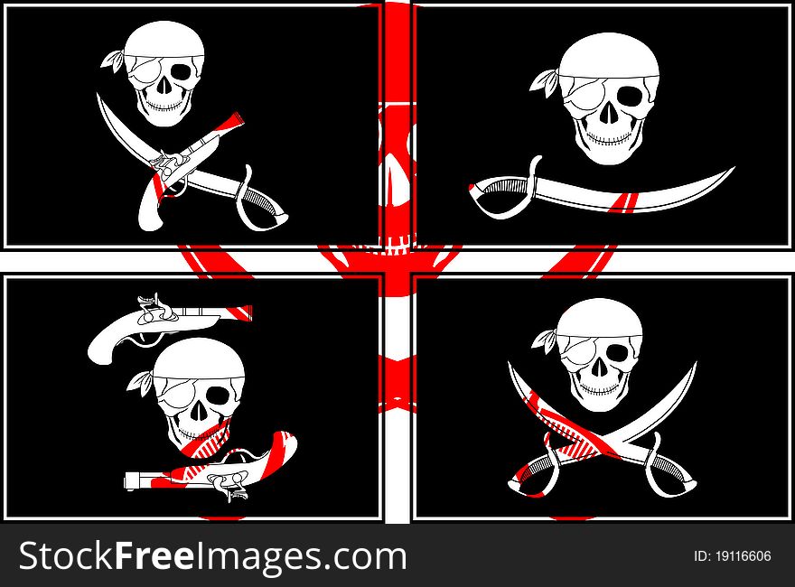 Set of pirate flags. stencils. vector illustration